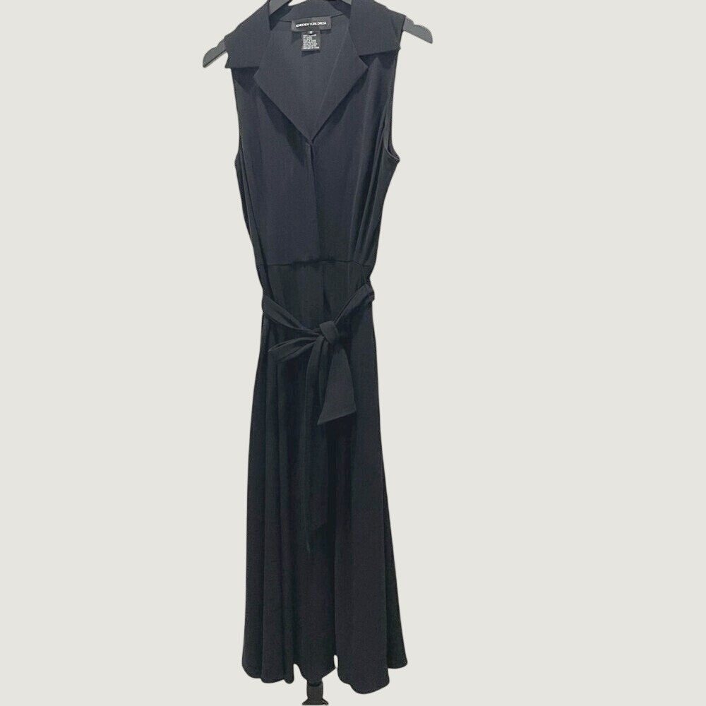 Jones New York Dress Women's Black Sleeveless Belted Midi Shirt Dress Office 12